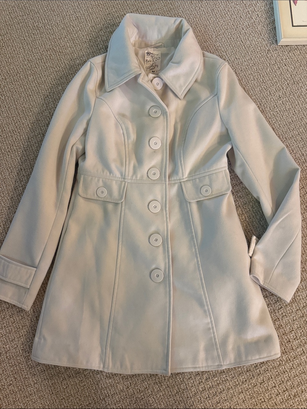 Women’s Tulle cream pea coat button up sz Medium